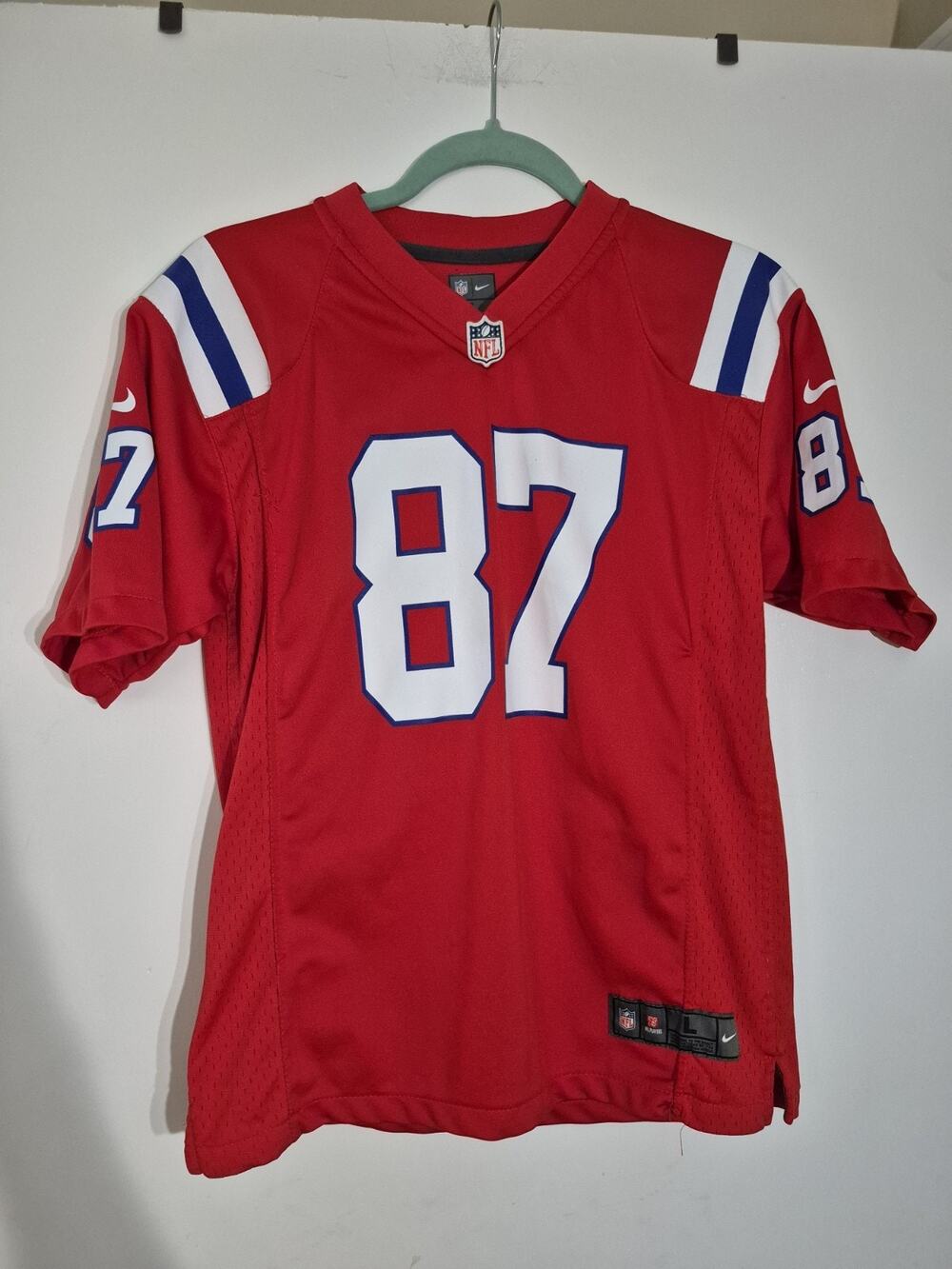 💥 Nike On Field Jersey L Kids Gronkowski New England Patriots #87 Red NFL D6